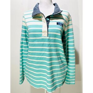 L.L.Bean sweater sweatshirt green stripes logo collar outdoors  casual women S